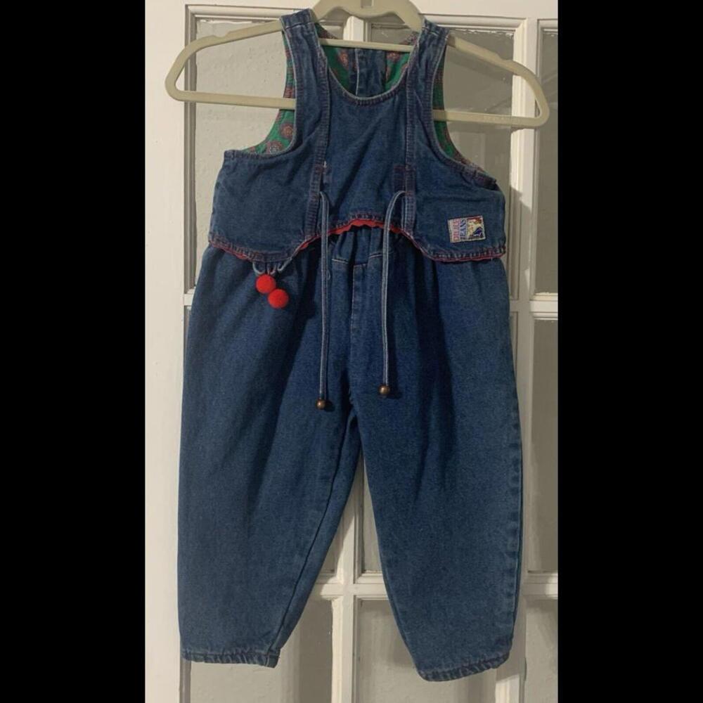 Vintage Oilily Little  Girl Denim Overalls Sz 89 3 Years